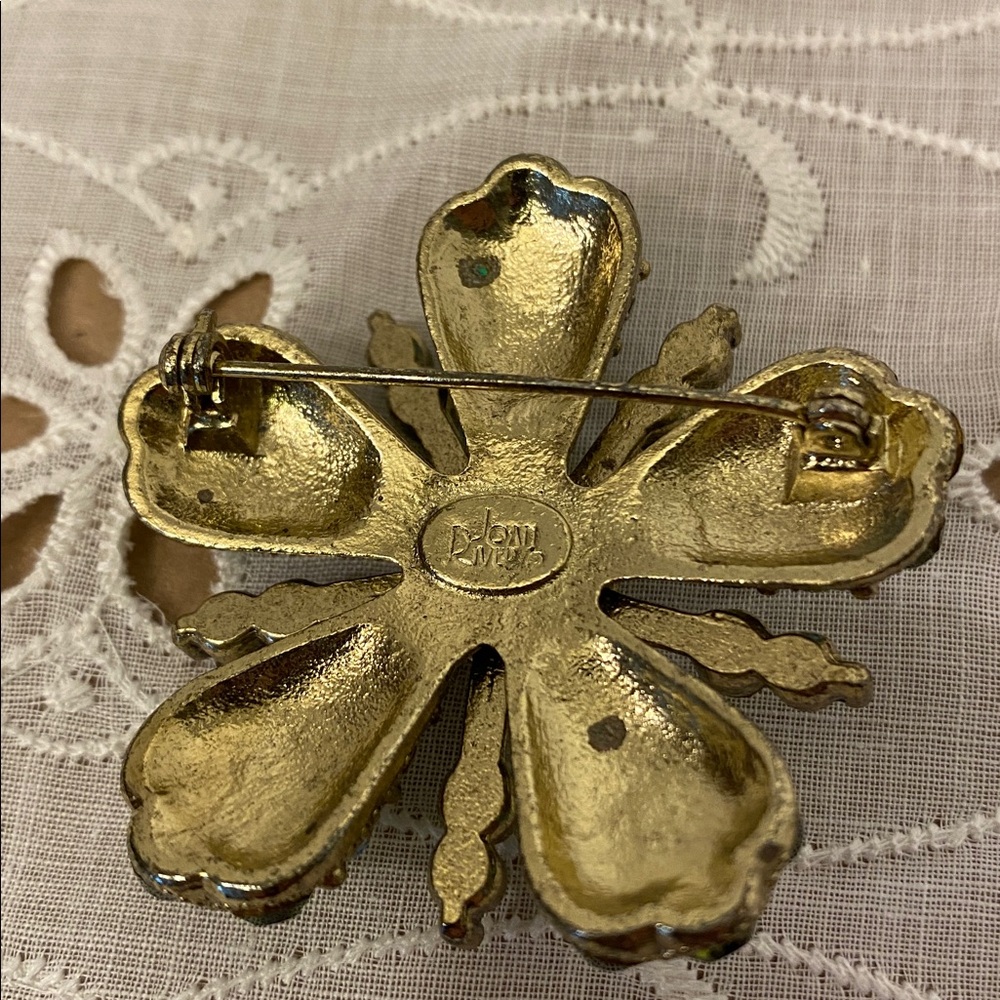 Vintage Joan Rivers Brooch Pin Aurora Borealis Glass Rhinestone Gold Tone Signed - Picture 8 of 13